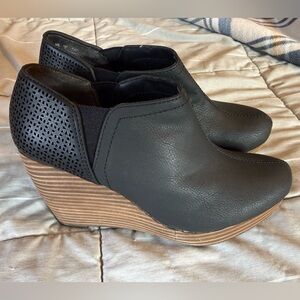 Dr. Scholl's Black Wedge Ankle Booties with Wood-Effect Heel